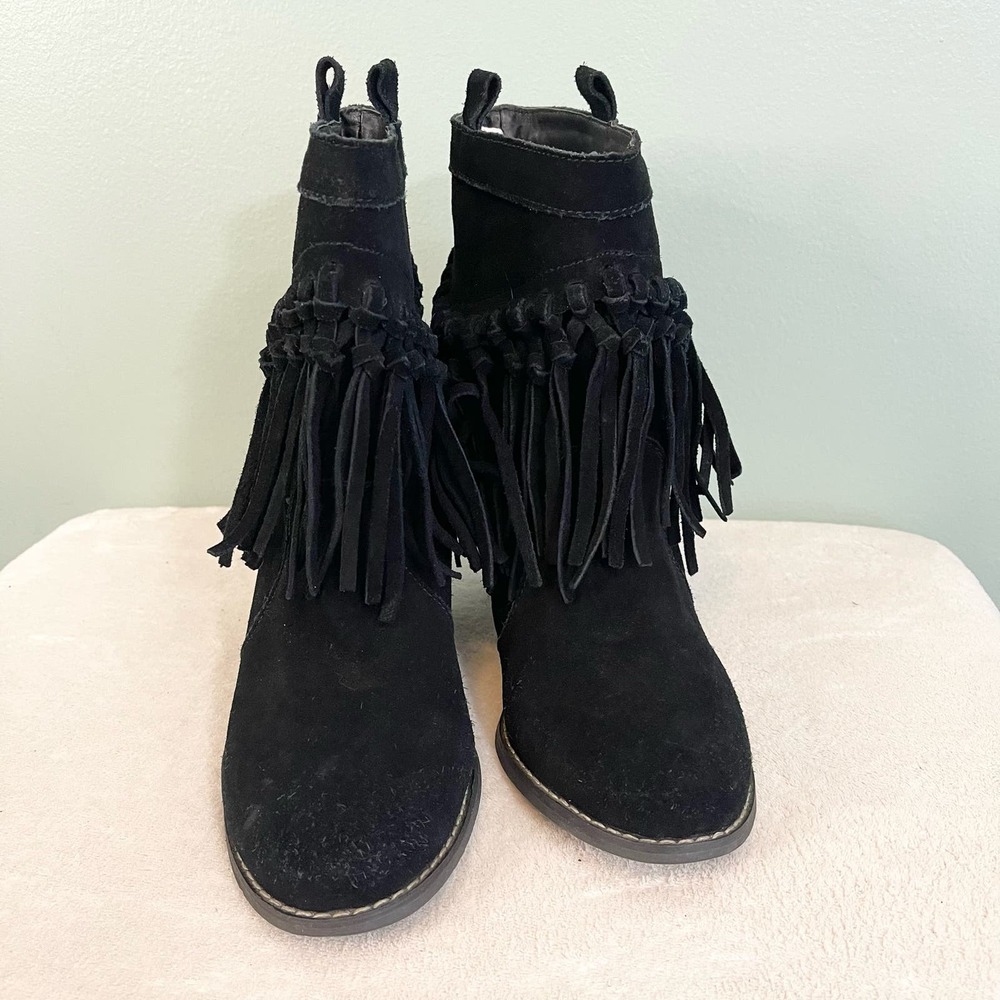 Sbicca Women's Vintage Collection Suede Leather Fringe Ankle Black Boots Sz 7.5 - Picture 2 of 10